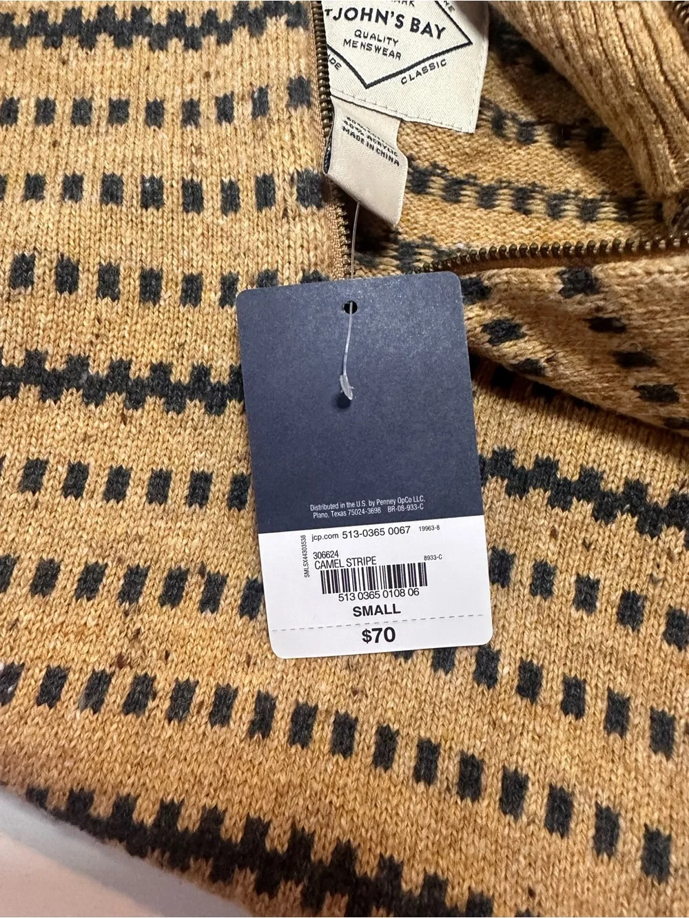 St. John's Bay Mustard and Black Striped Half-Zip Sweater